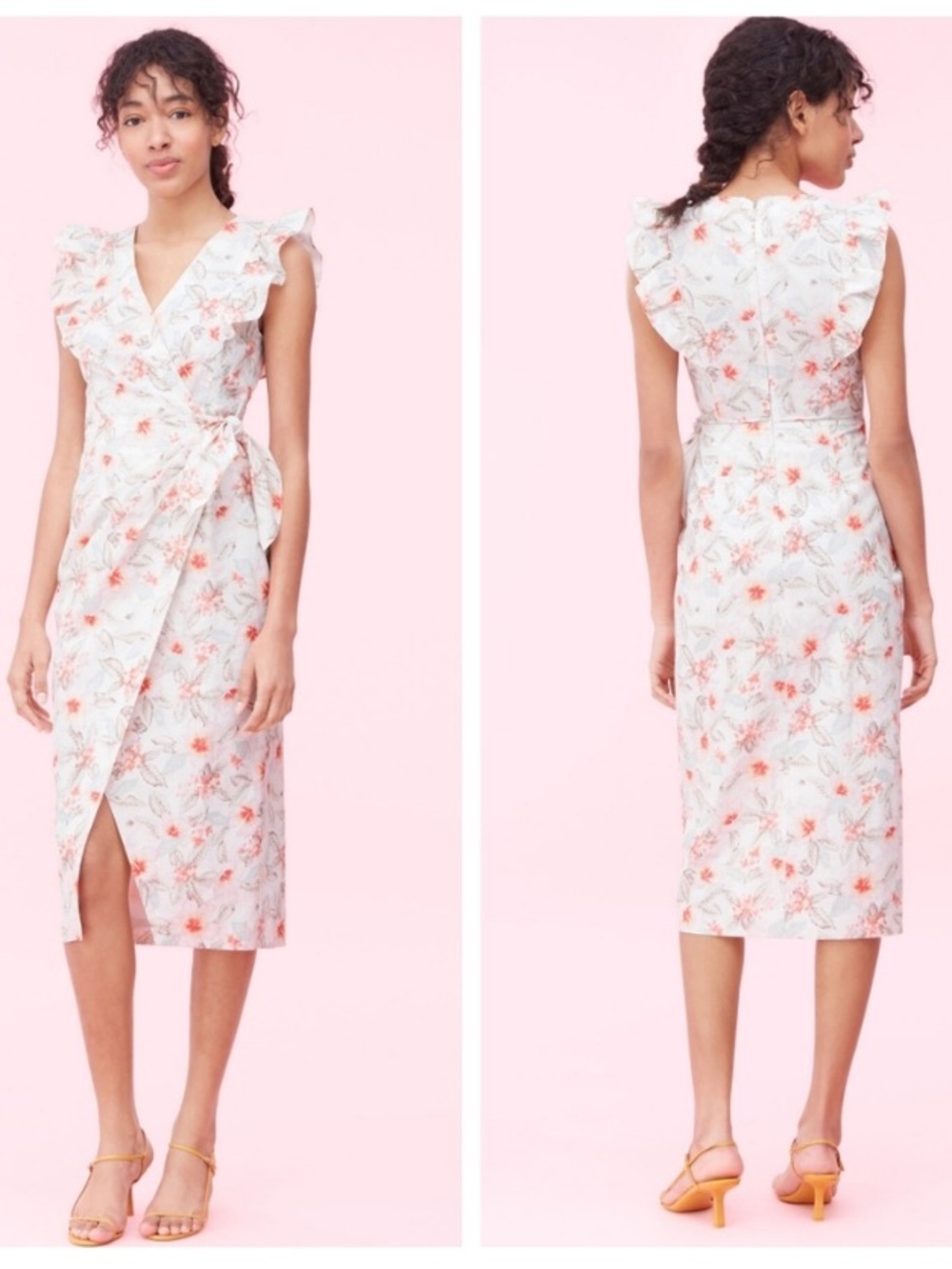Rebecca Taylor Kamea Fleur Wrap White Dress Floral Polka Dot Print Cotton Linen